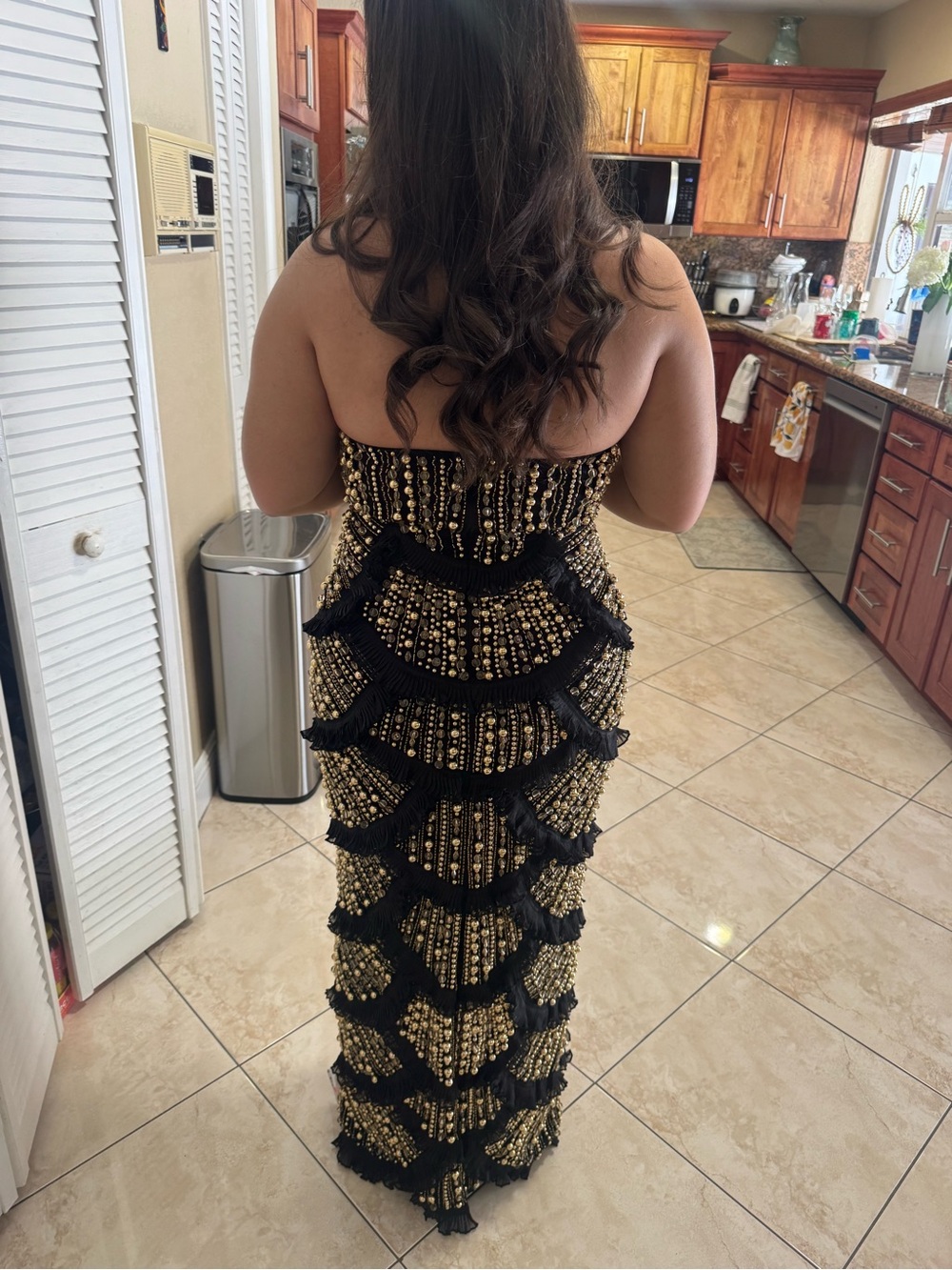 ASOS Black Strapless Gown with Gold Beading new with tags